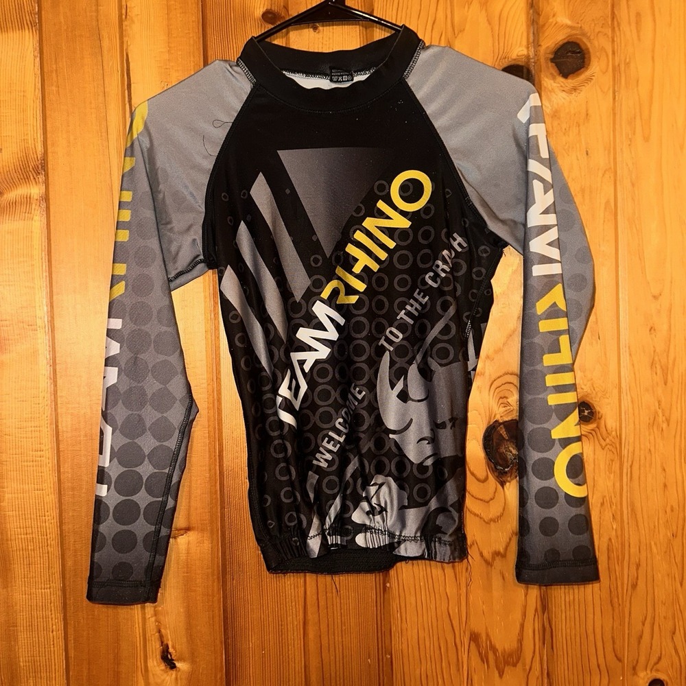 Youth BJJ MMA Rash Guard Long Sleeve Compression Shirt Team Rhino YS